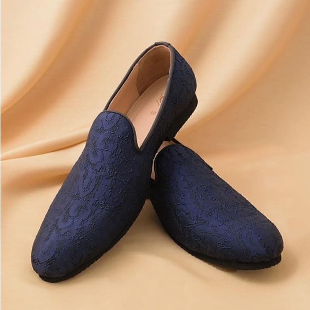 Royal Self Embroidered Blue Shode Loafer Style Juti Size 9 - Picture 4 of 11